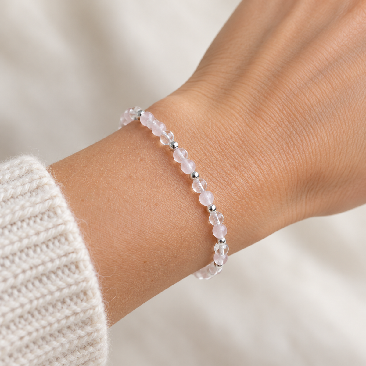 Armband met rozenkwarts & Bergkristal