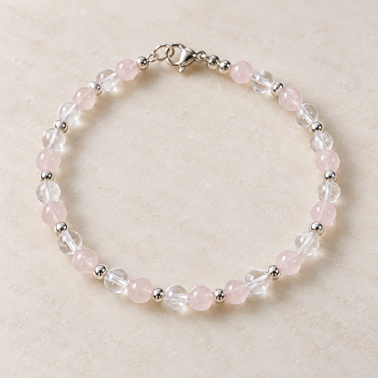 Armband met rozenkwarts & Bergkristal