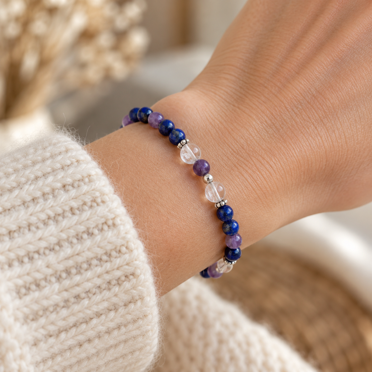 Armband met amethist, Lapis Lazuli & Bergkristal