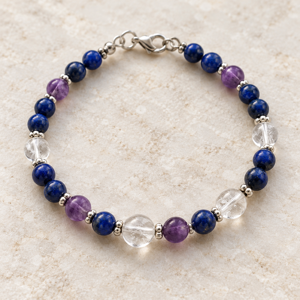 Armband met amethist, Lapis Lazuli & Bergkristal