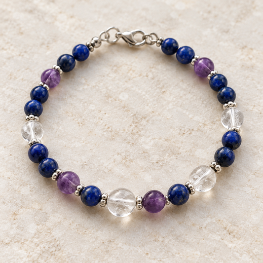 Armband met amethist, Lapis Lazuli & Bergkristal